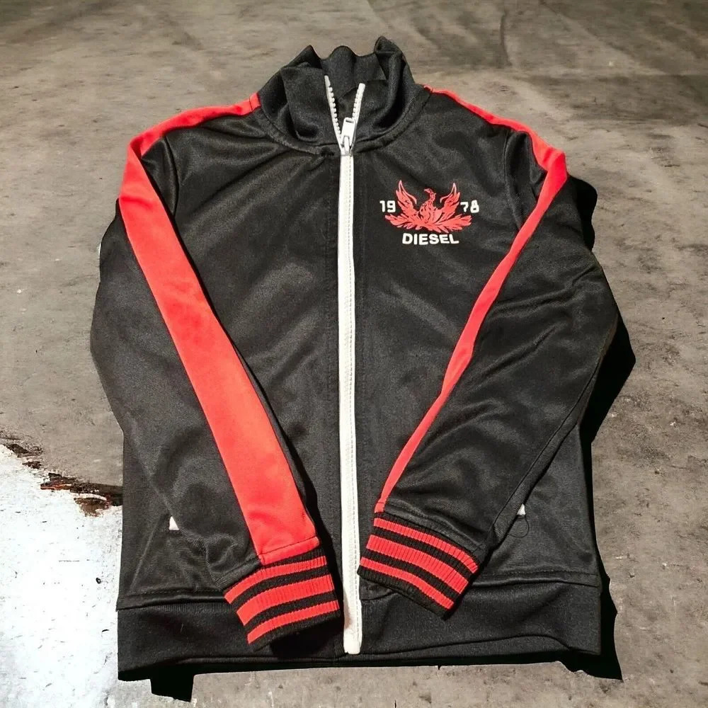 DIESEL BOY’S Tricot Track Jacket Black/Red Striped  Size 5 Zip Up